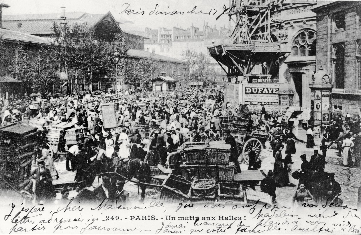 1914 से पहले, पेरिस के लेस हॉल का पोस्टकार्ड द्वारा फ्रेंच फोटोग्राफर