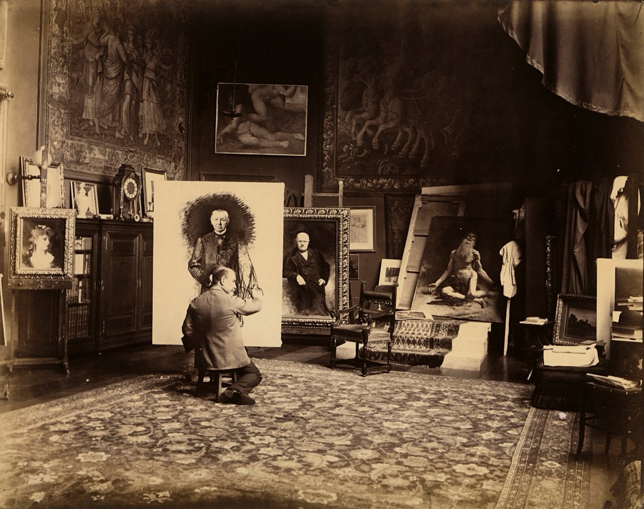 चित्रकार लियोन बोनट का स्टूडियो, c.1890 (b/w फोटो) द्वारा फ्रेंच फोटोग्राफर
