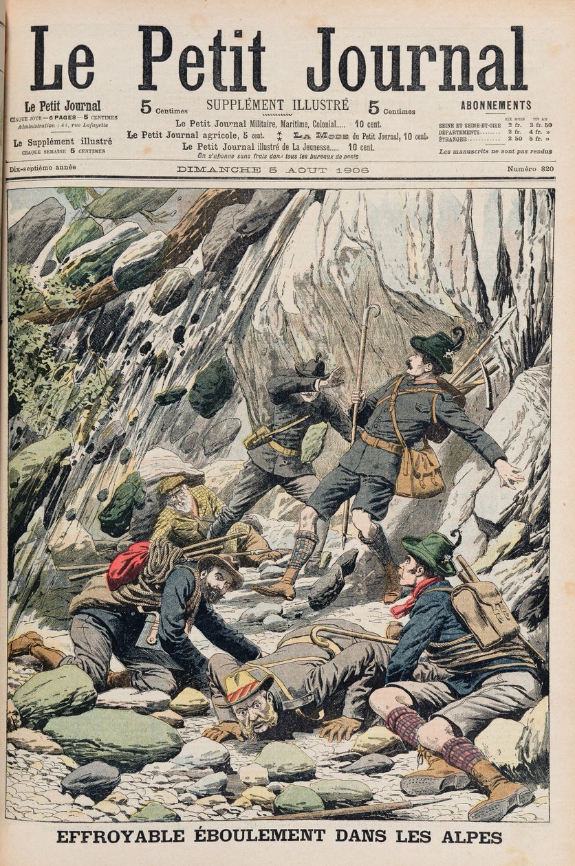 टायरॉल में एक भयानक रॉक फॉल, 5 अगस्त 1906 को &39;ले पेटिट जर्नल&39; से चित्रण द्वारा फ्रेंच स्कूल