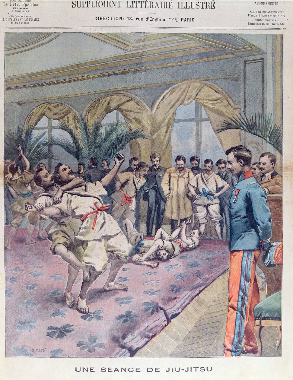 फ्रांस में एक जिउ-जित्सु सत्र, लिटिल पेरिसियन, 1905 से चित्रण द्वारा फ्रेंच स्कूल