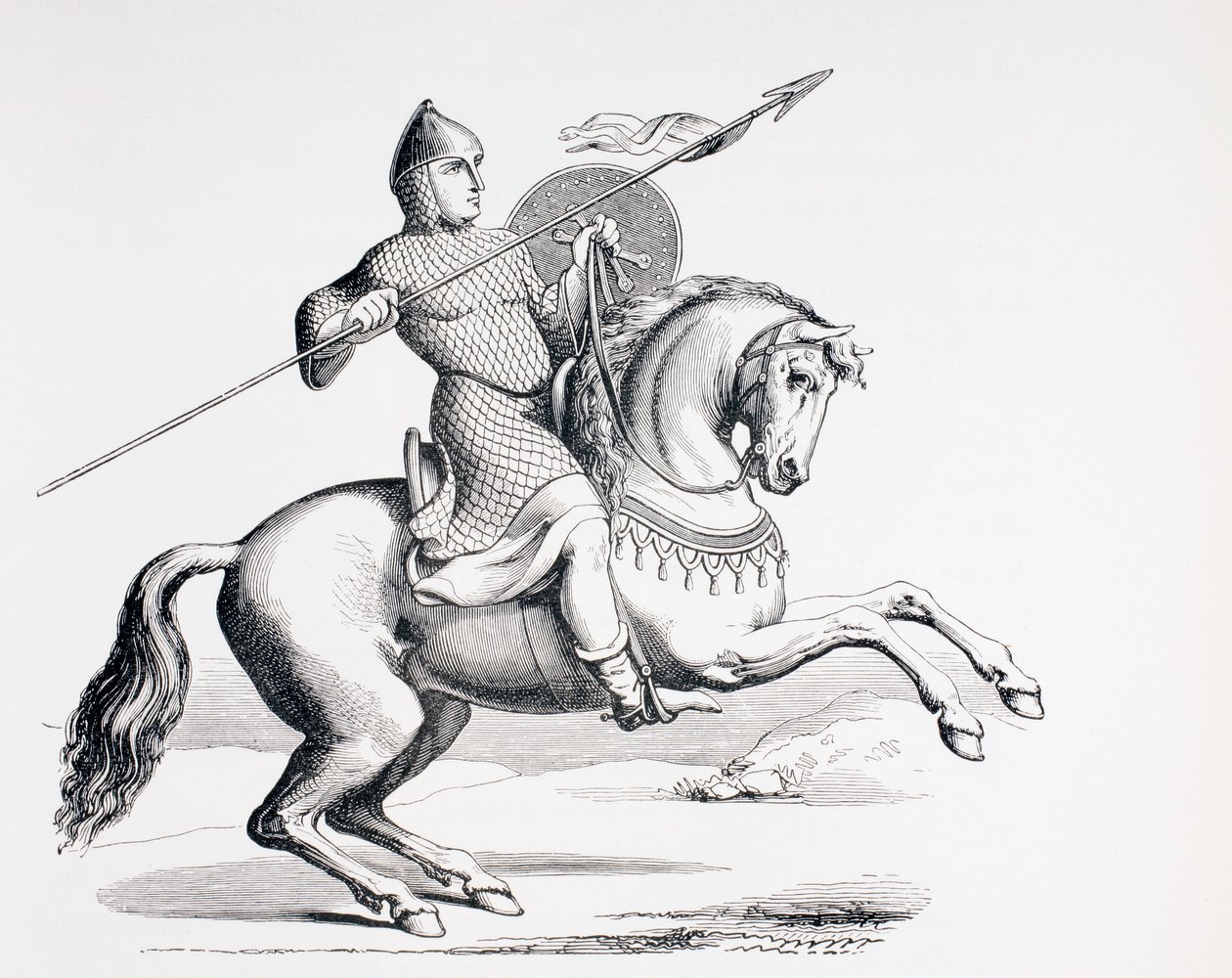 एक नॉर्मन नाइट ने चेन मेल और हेलमेट पहनकर स्पीयर और शील्ड, 1873 को पहना द्वारा फ्रेंच स्कूल