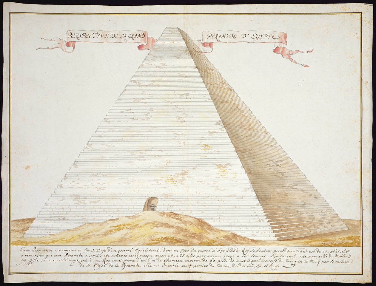 मिस्र में पिरामिड का एक परिप्रेक्ष्य दृश्य, c.1700 (कागज पर wc के साथ कलम और स्याही) द्वारा फ्रेंच स्कूल
