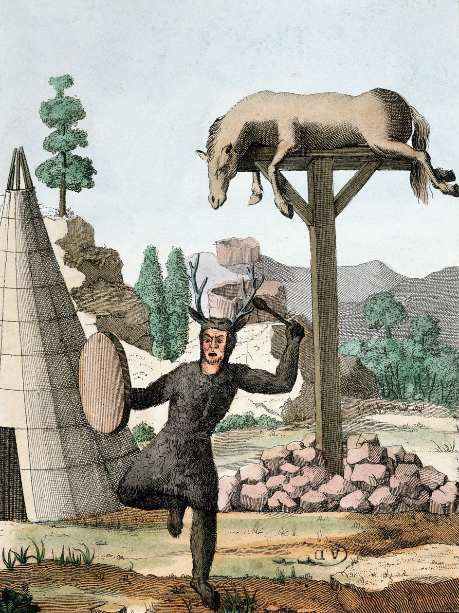 ए साइबेरियन टार्टर शमन और दफन ग्राउंड, c.1811 द्वारा फ्रेंच स्कूल