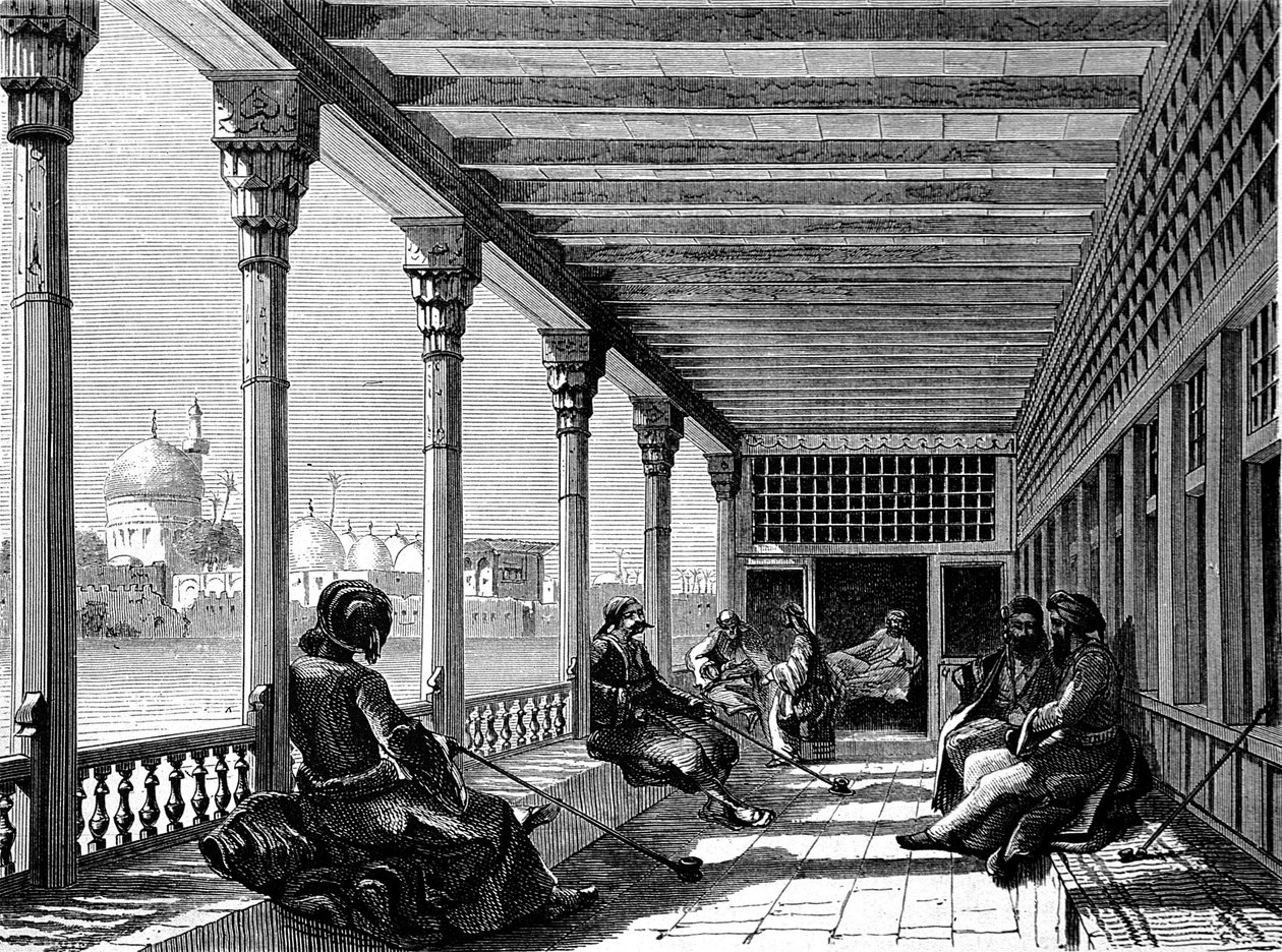 टाइग्रिस के तट पर एक कैफे, बगदाद (उत्कीर्णन) द्वारा फ्रेंच स्कूल