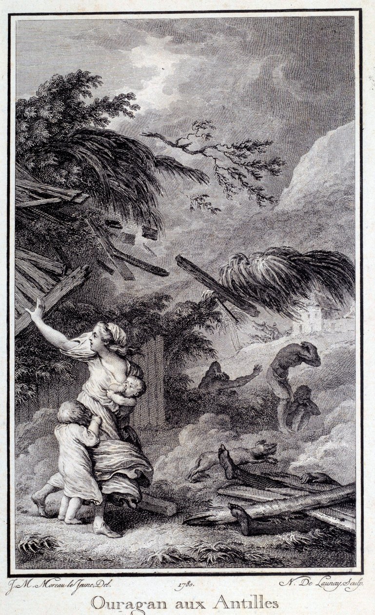 वेस्ट इंडीज में एक तूफान। १७८० चार्टर्स की नक्काशी, ललित कला संग्रहालय द्वारा फ्रेंच स्कूल