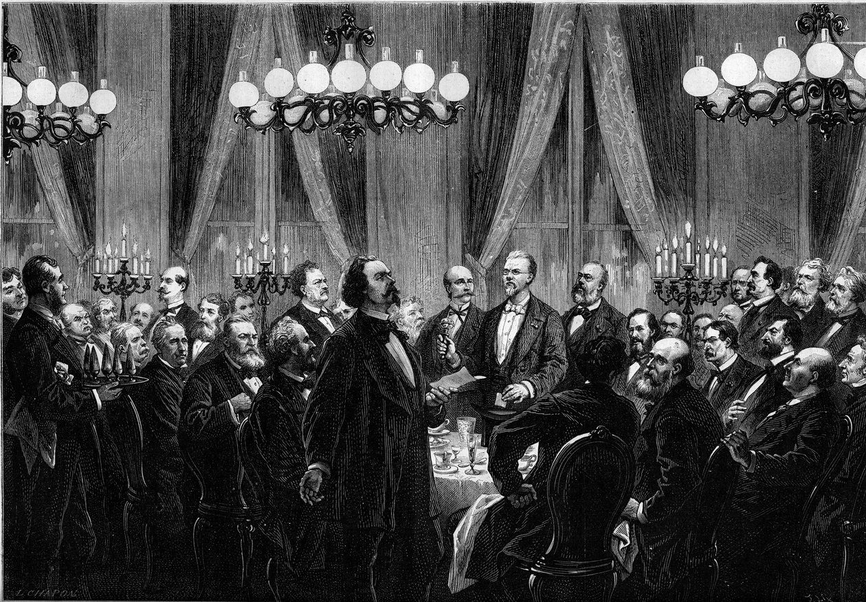 १८७९ में "सोसाइटी डू कैवो" की एक बैठक, जहां दृश्य के व्यक्ति गायन के रात्रिभोज के लिए इकट्ठा होते हैं, जहां हर कोई गाने की रचना करता है। गायक डुप्रेज़, क्लेयरविल (लुई फ्रेंकोइस निकोलाई) द्वारा फ्रेंच स्कूल