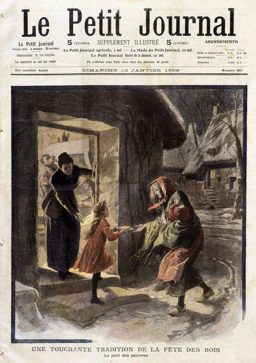 राजाओं की दावत की एक मार्मिक परंपरा: गरीबों का हिस्सा - 12/01/1908 के "ले पेटिट जर्नल" में (उत्कीर्णन) द्वारा फ्रेंच स्कूल