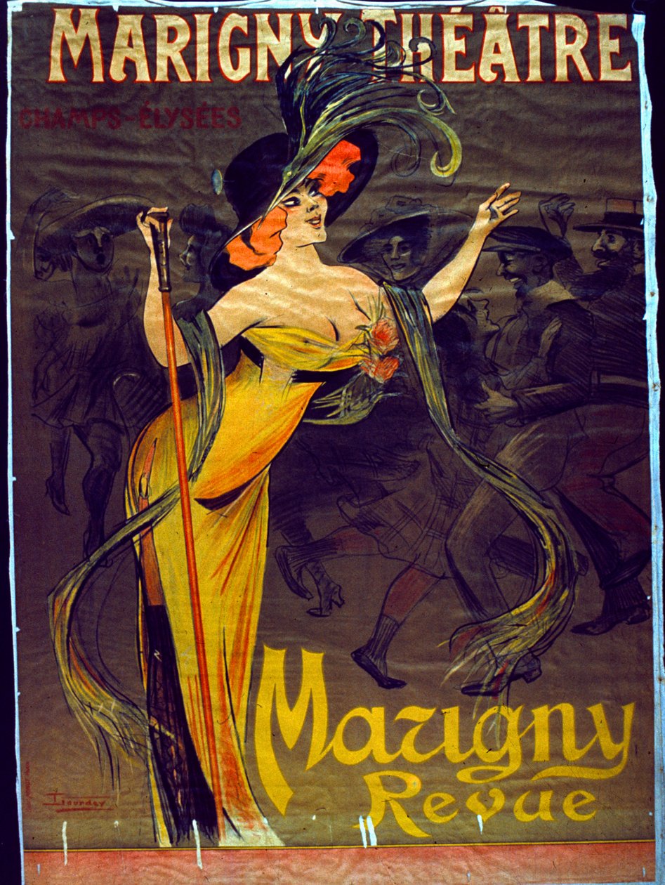 पेरिस में Marigny Theatre में दिखाई देने वाले Mazigny Revue का विज्ञापन (कलर लिथो) द्वारा फ्रेंच स्कूल