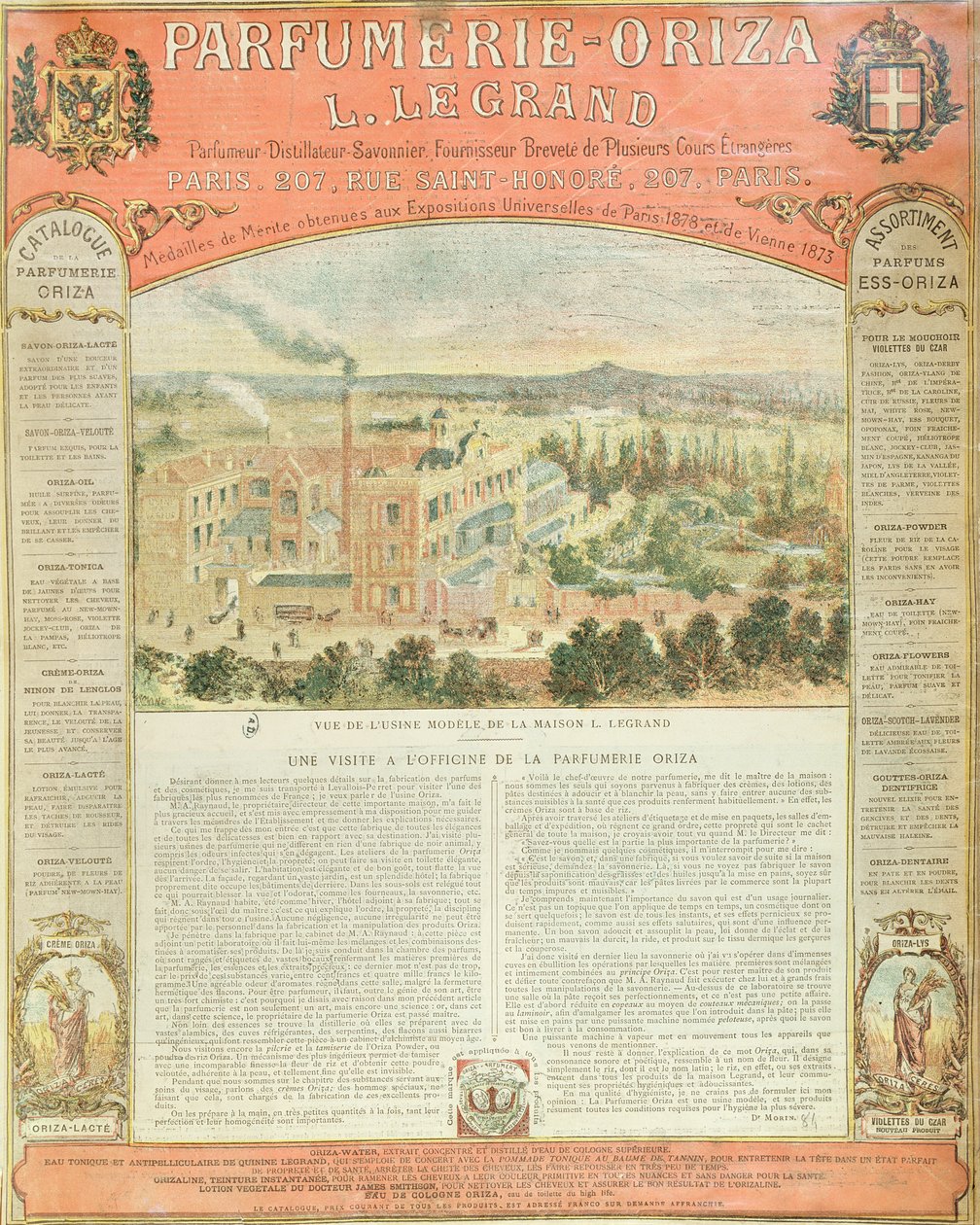 विज्ञापन के लिए Parfumerie Oriza L. Legrand, c.1884 द्वारा फ्रेंच स्कूल