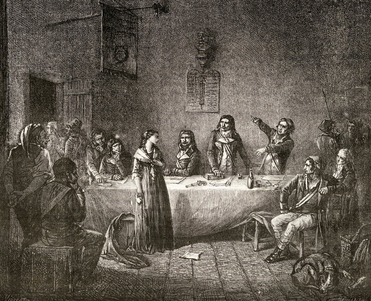 लुईस ब्लैंक (1811-82) द्वारा &39;फ्रेंच क्रांति का इतिहास&39; से क्रांतिकारी समिति के सामने एमी सेसिल रेनॉल्ट द्वारा फ्रेंच स्कूल