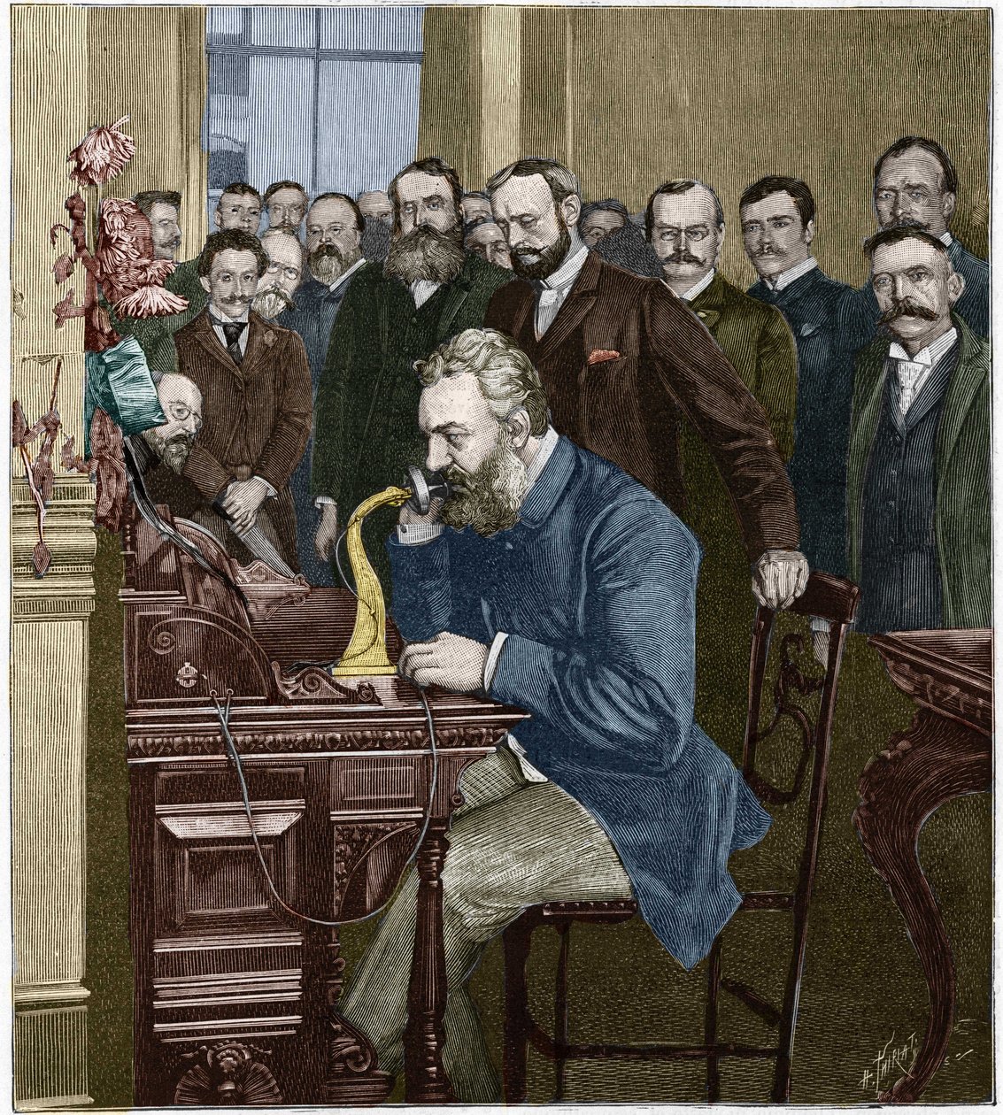 अलेक्जेंडर ग्राहम बेल (1847-1922) ने 18 अक्टूबर को न्यूयॉर्क-शिकागो लॉन्ग-हॉल लाइन का उद्घाटन किया द्वारा फ्रेंच स्कूल