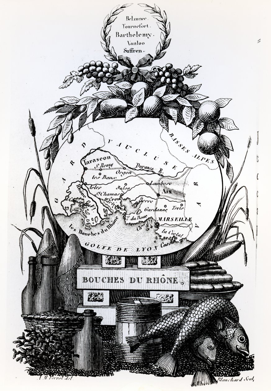 बाउचेस-डु-रोन विभाग का अलौकिक नक्शा, c.1830 द्वारा फ्रेंच स्कूल