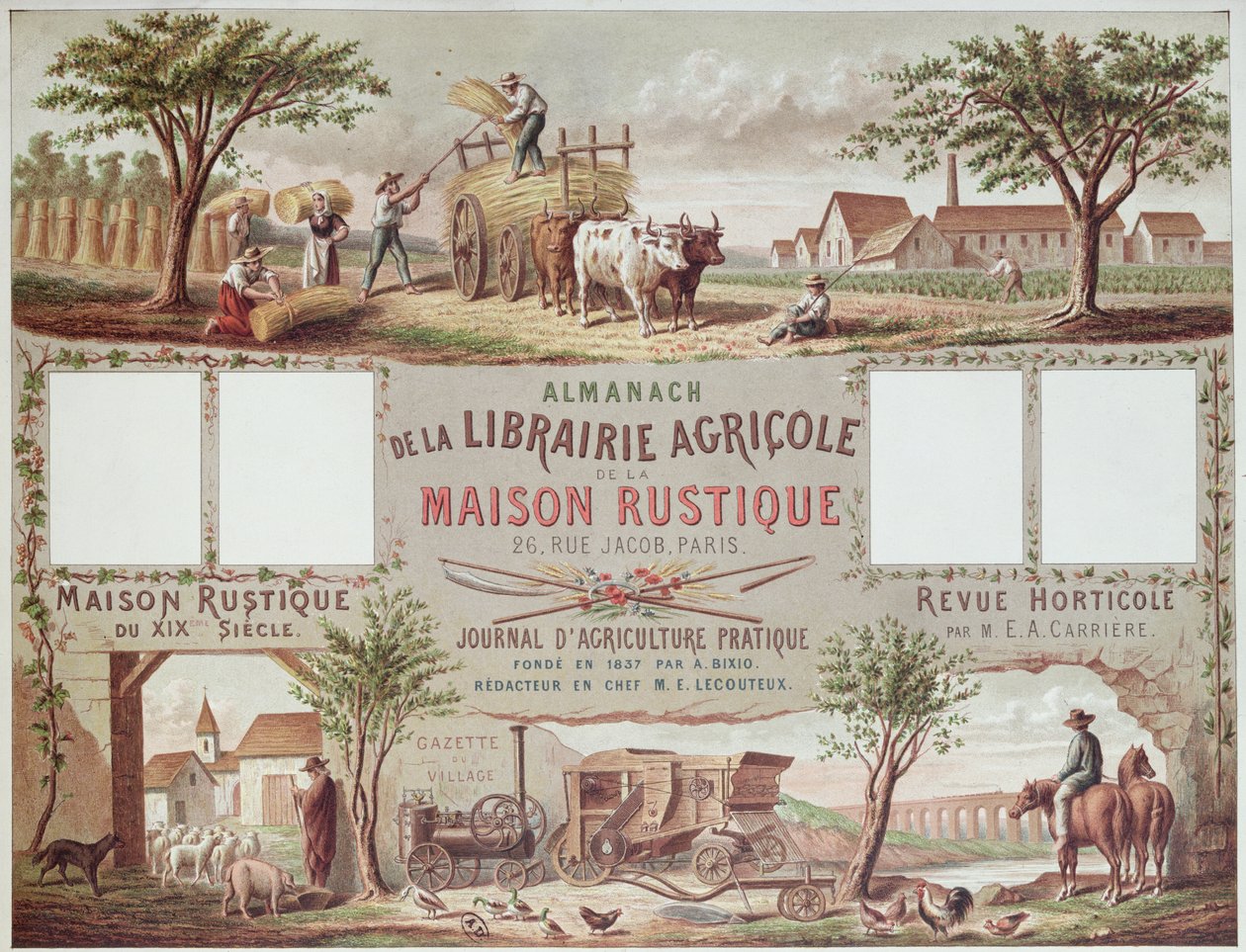 पंचांग खेती के पारंपरिक और आधुनिक तरीकों को दर्शाता है। c.1870-80 द्वारा फ्रेंच स्कूल