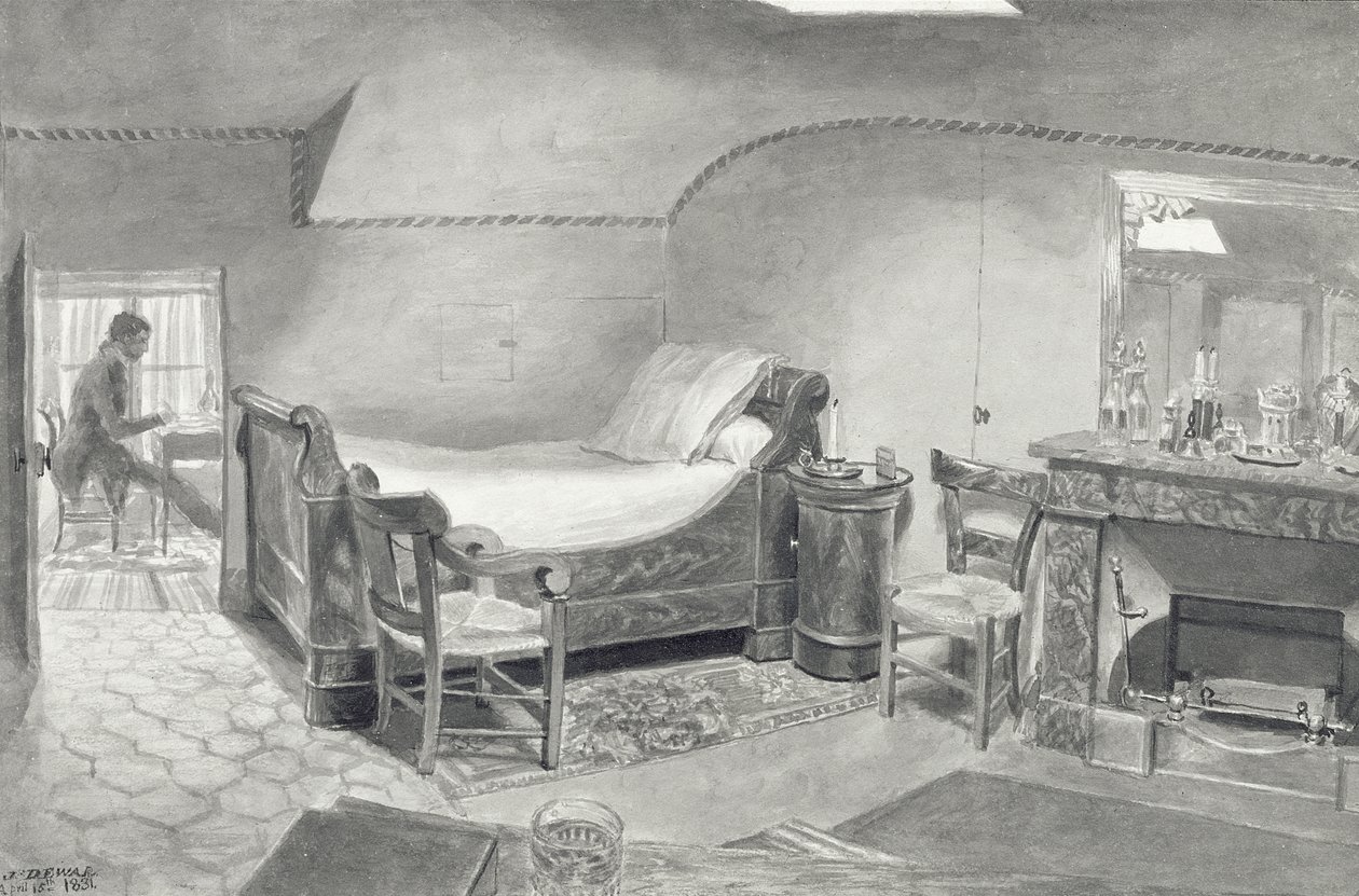 पेरिस में एक कलाकार का अटारी इंटीरियर, c.1830 (कागज पर पेन और सीपिया स्याही और सीपिया wc) द्वारा फ्रेंच स्कूल