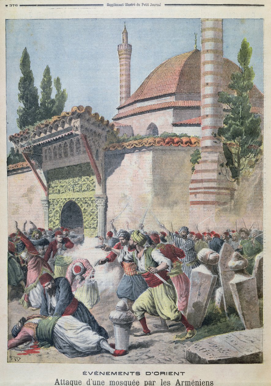 अर्मेनियाई लोगों द्वारा एक मस्जिद पर हमला, ले पेटिट जर्नल 1895 से चित्रण द्वारा फ्रेंच स्कूल