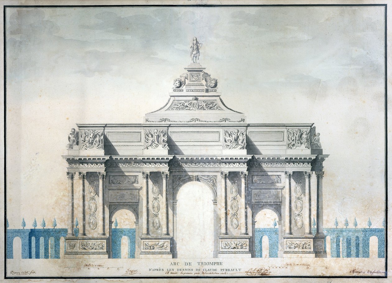 Arc de Triomphe, c.1810 (कागज पर कलम और स्याही के साथ wc) द्वारा फ्रेंच स्कूल