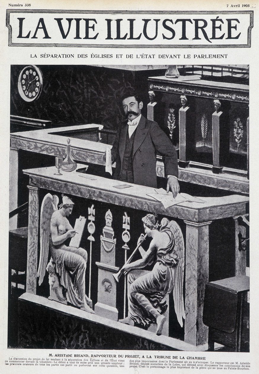 07/04/1905 के चैंबर (चर्च और राज्य को अलग करना) के ग्रैंडस्टैंड में अरिस्टाइड ब्रायंड - "" ला वी इलस्ट्रेटी """। द्वारा फ्रेंच स्कूल