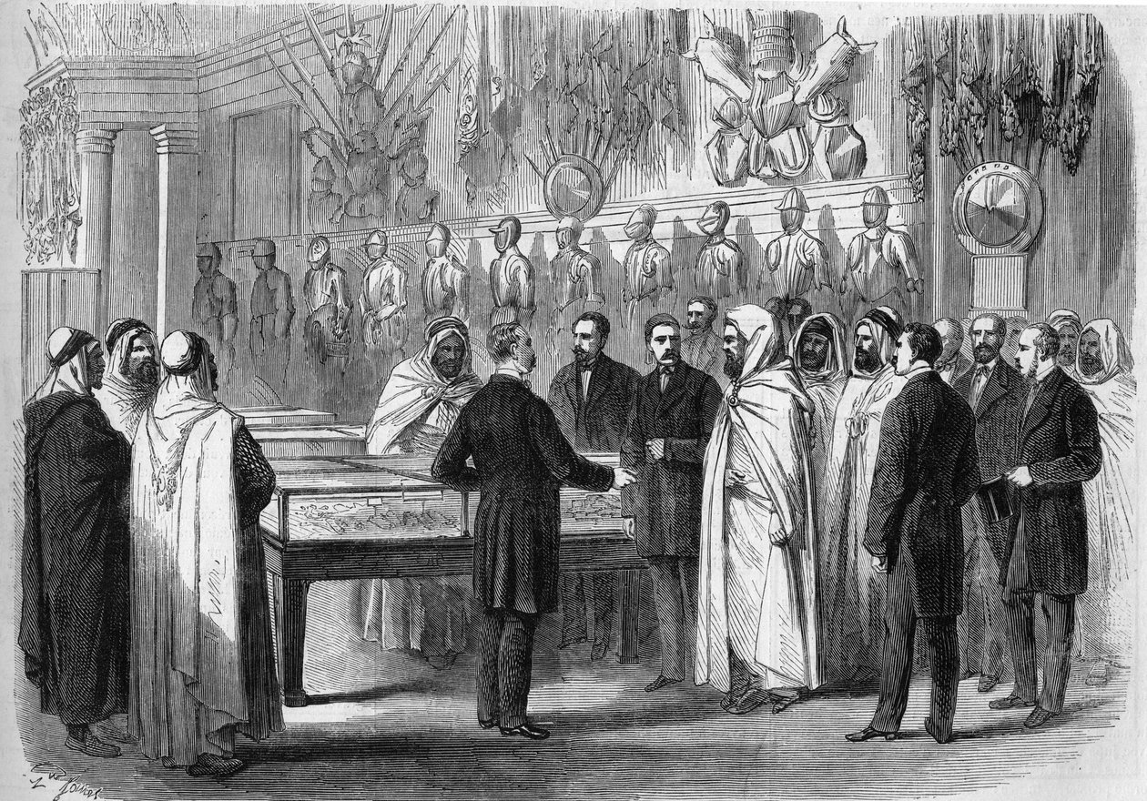 बेन माही एड दीन अब्द अल कादर (अब्द अल-कादर) (1808 - 1883) अल्जीरियाई अमीर 18 जुलाई को आर्टिलरी संग्रहालय का दौरा कर रहे हैं द्वारा फ्रेंच स्कूल