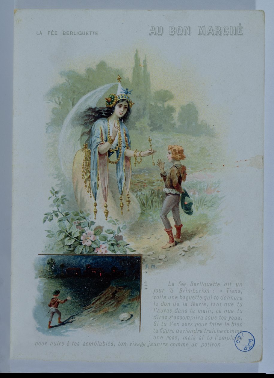 बर्लिकेटेट द फेयरी, ले बोन मार्चे के लिए विज्ञापन, c.1900 द्वारा फ्रेंच स्कूल