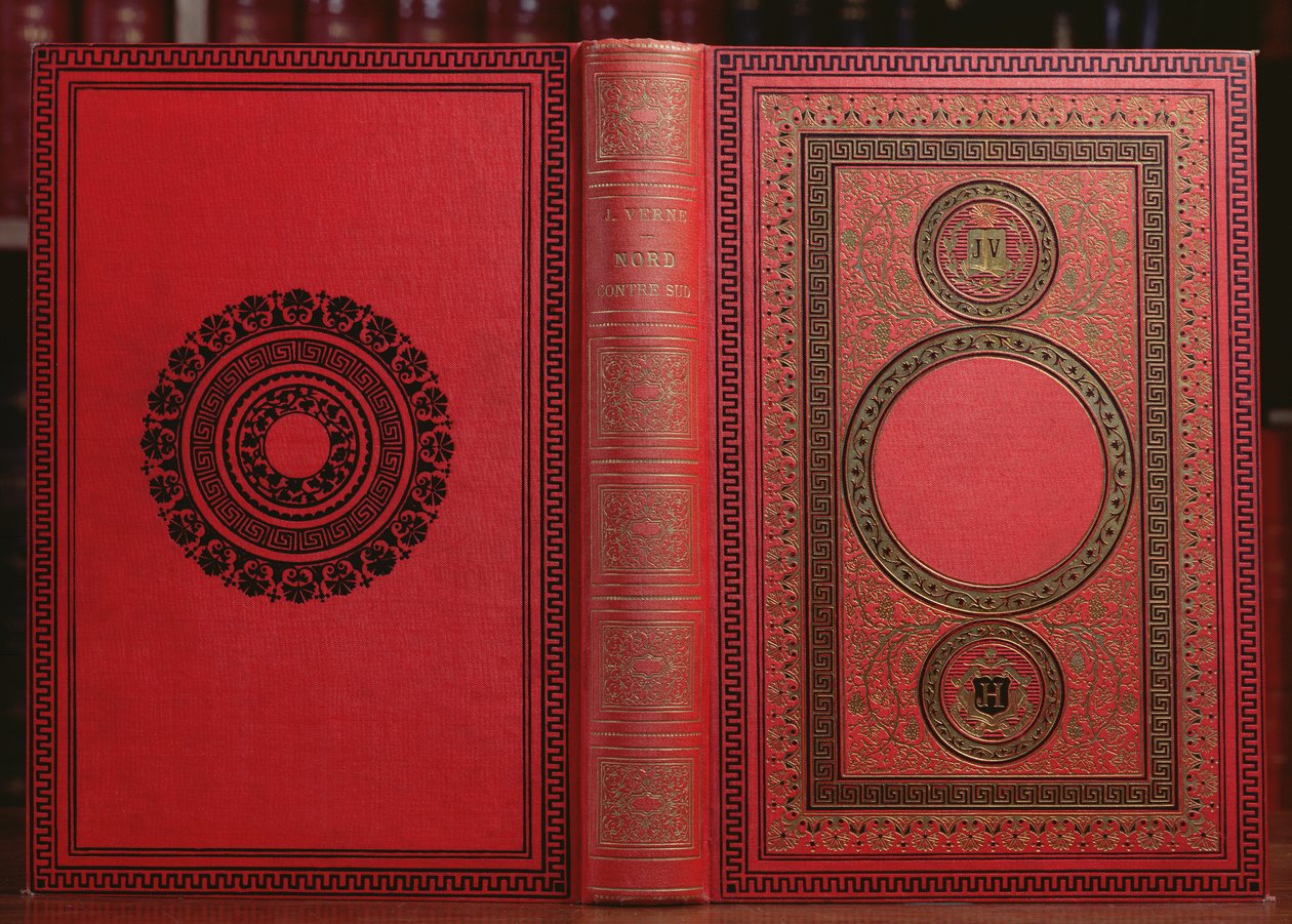 जूल्स वर्ने (1828-1905) (चमड़ा) द्वारा दक्षिण के खिलाफ उत्तर का बुक कवर द्वारा फ्रेंच स्कूल