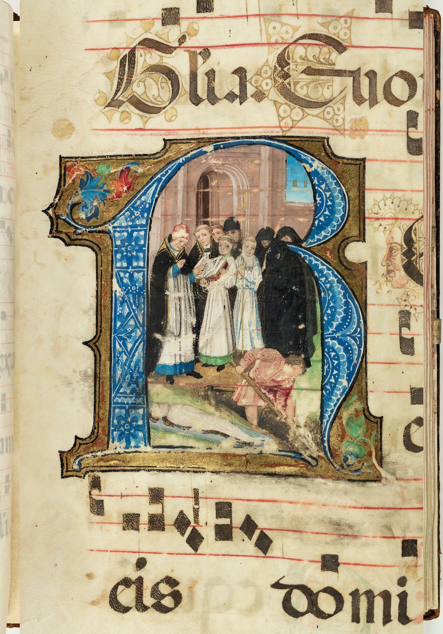 दफन दृश्य, क्रमिक, f.86 (स्याही, चर्मपत्र पर सोना और पत्ती) द्वारा फ्रेंच स्कूल