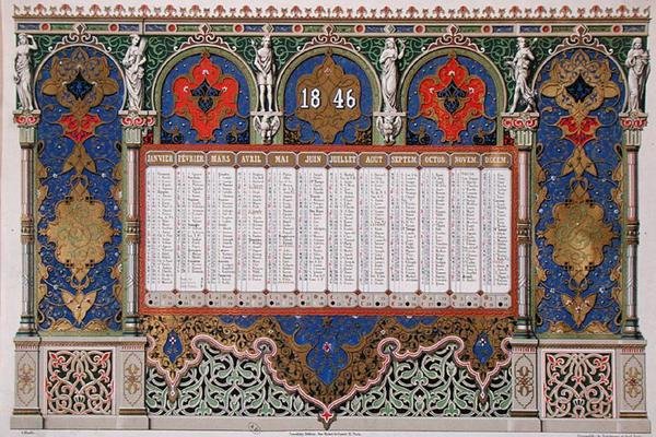 1846 के लिए कैलेंडर, c.1845 (रंग लिथो) द्वारा फ्रेंच स्कूल