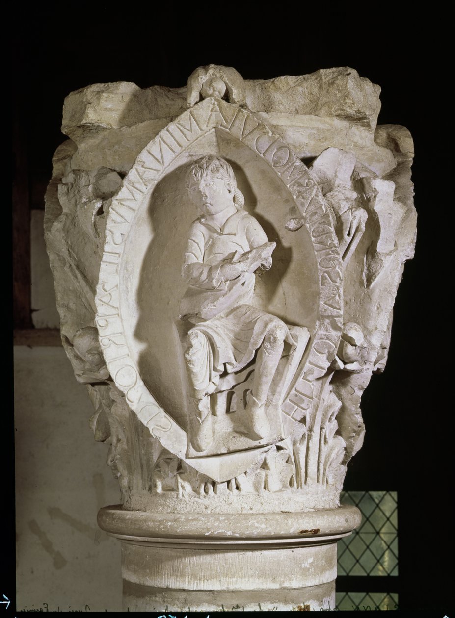 एक dulcimer खिलाड़ी के साथ Plainsong की पहली कुंजी को दर्शाती राजधानी, c.1095 द्वारा फ्रेंच स्कूल