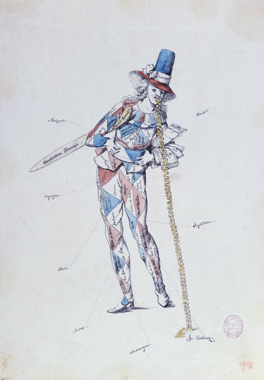 कैरिकेचर व्यंग्य फ्रेंच अभिजात वर्ग की भावनाएं, c.1792 द्वारा फ्रेंच स्कूल