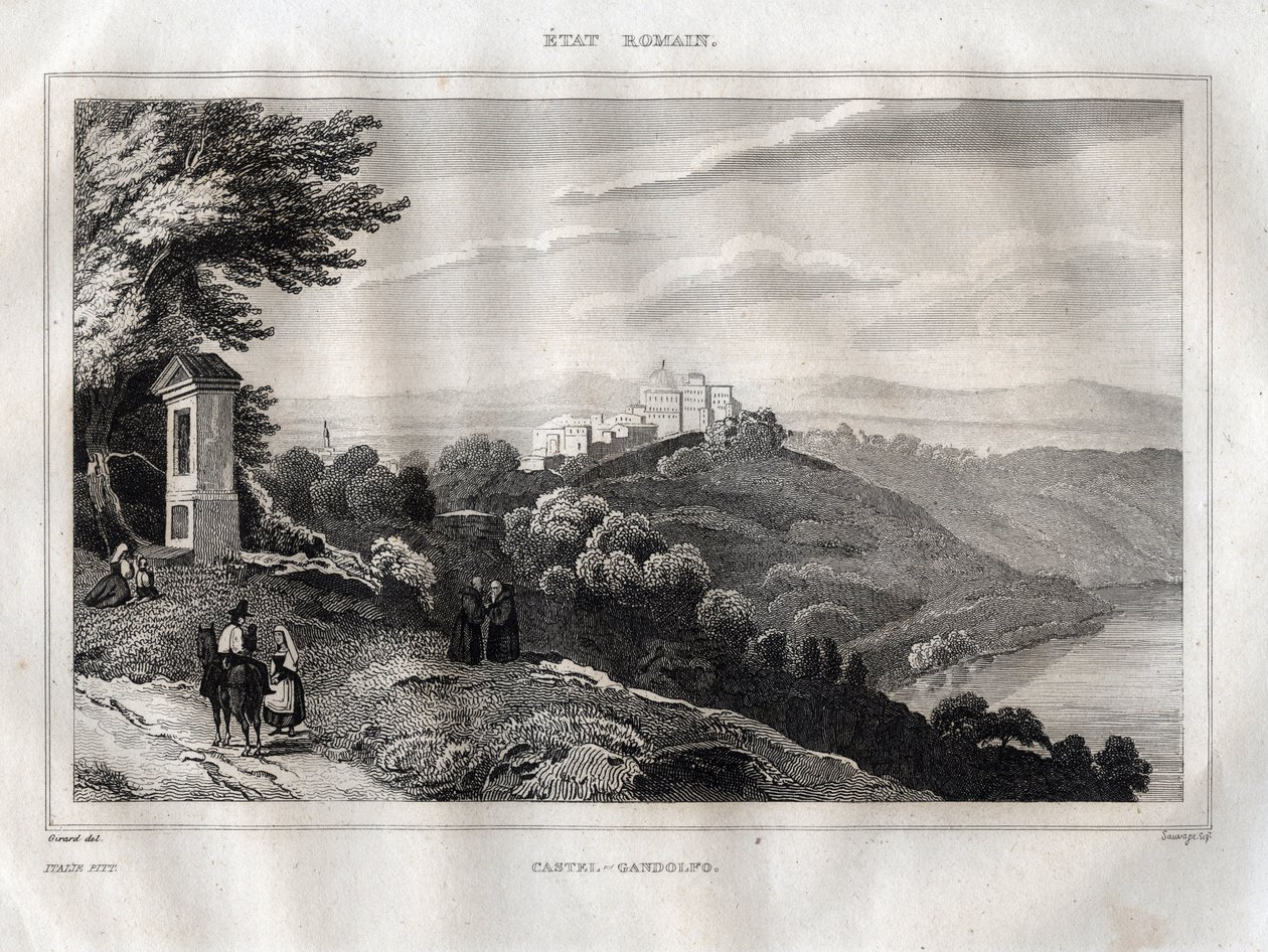 Castel Gandolfo - M. de Norvins, Ch द्वारा "" सुरम्य इटली "" से उत्कीर्णन। नोडियर 1834-1836। द्वारा फ्रेंच स्कूल