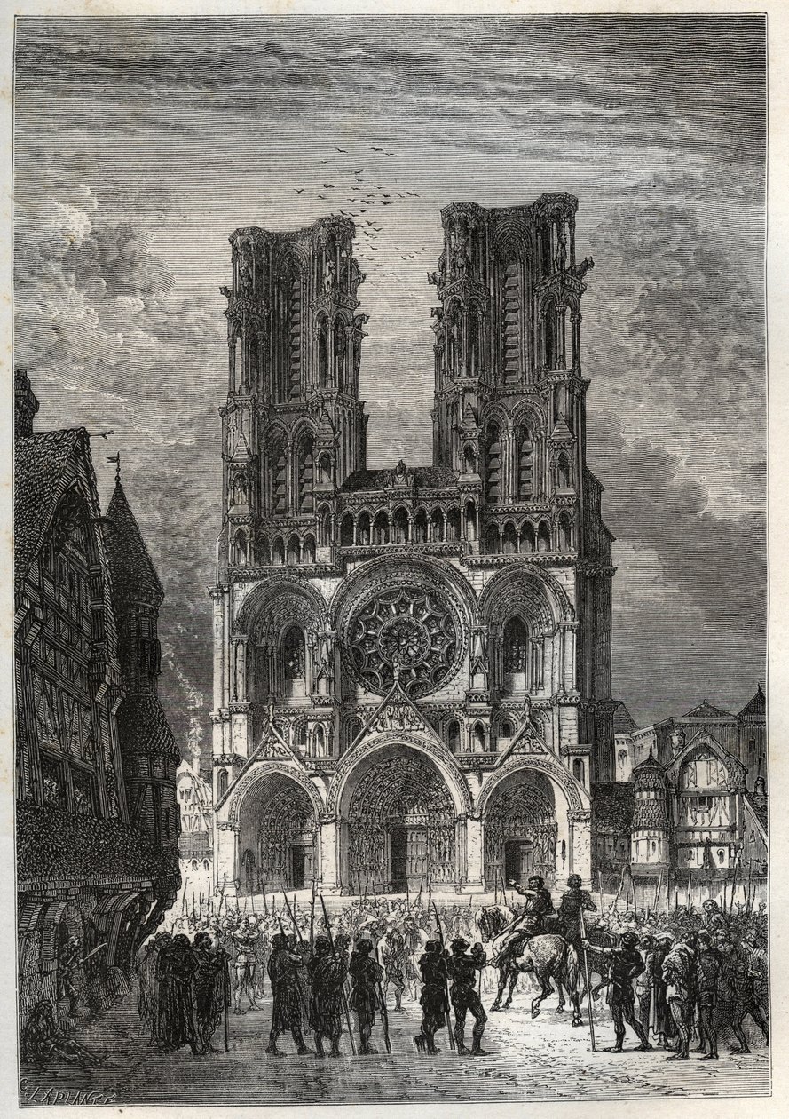 कैथेड्रेल नोट्रे-डेम (नोट्रे डेम) डी लाओन (1150-1180), ऐसने - लाओन कैथेड्रल - "" फ्रांस के इतिहास ने मेरे पोते को बताया "" से उत्कीर्णन - फ्रेंकोइस गुइज़ोट द्वारा - 1872-1876 द्वारा फ्रेंच स्कूल