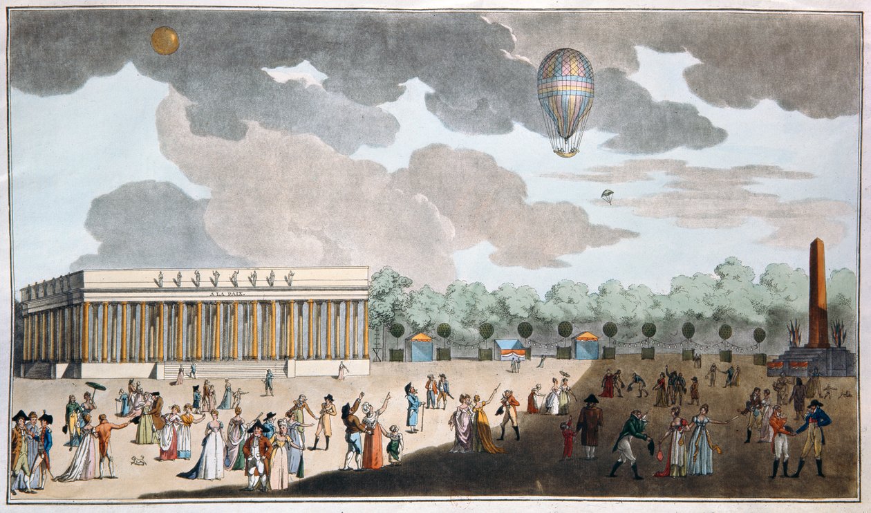 बैस्टिल दिवस का उत्सव, 14 जुलाई को चैंप्स एलिसीज़, 1801 में पेरिस (हाथ से बने एक्वाटिंट) द्वारा फ्रेंच स्कूल