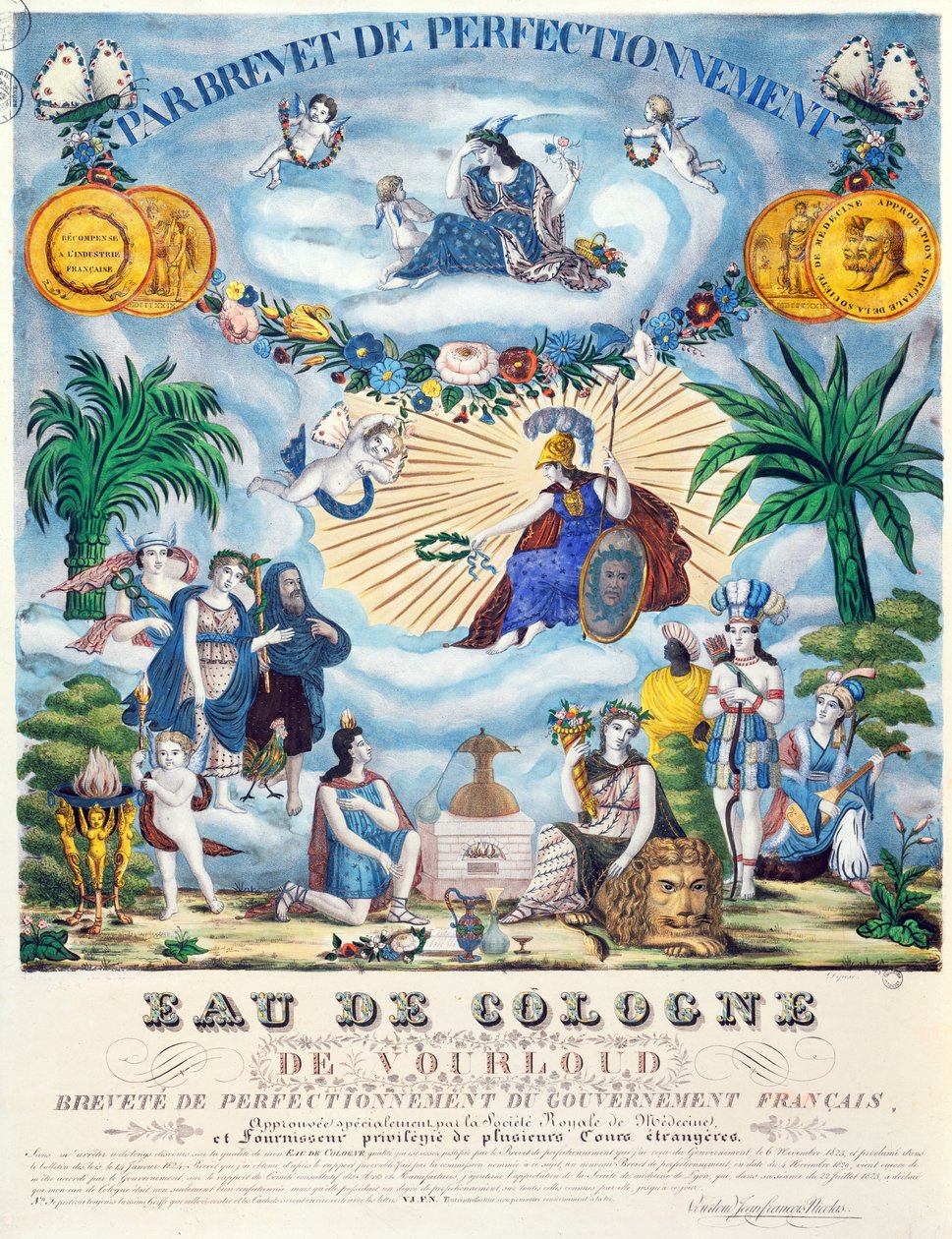 JF Vourloud द्वारा निर्मित एक ईओ डी कोलोन के लिए प्रमाणपत्र, c.1825 द्वारा फ्रेंच स्कूल