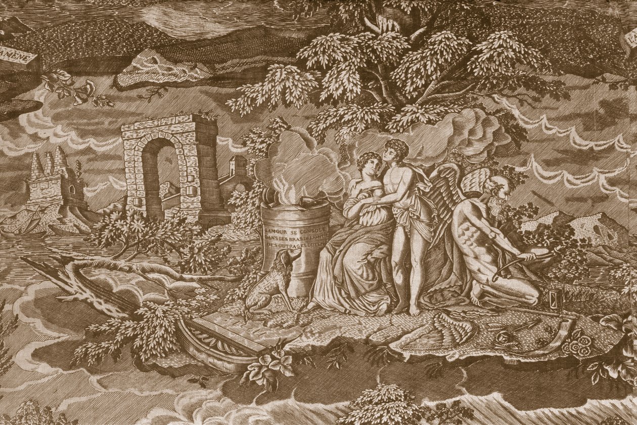 फ्रेंच में शिलालेख के साथ कवर, c.1811 (रोलर-मुद्रित कपास) द्वारा फ्रेंच स्कूल