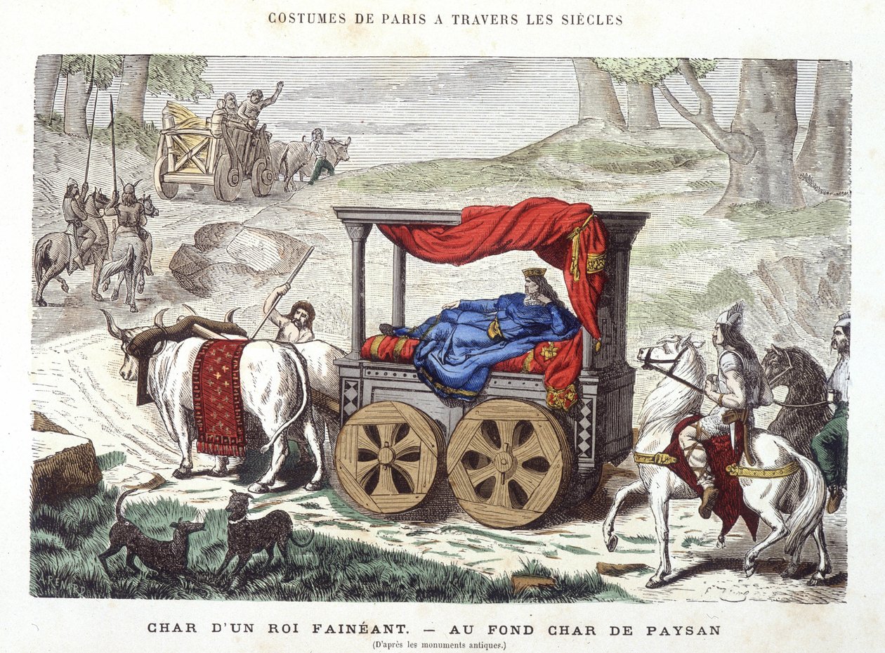एक आलसी राजा का चार और एक किसान का रथ - "पेरिस थ्रू द सेंचुरी" 1881 द्वारा फ्रेंच स्कूल