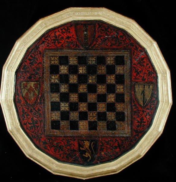 हथियारों के चार कोट के साथ चेसबोर्ड, c.1400-30 द्वारा फ्रेंच स्कूल