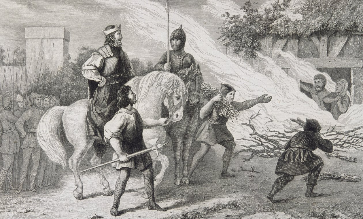 कोलतार द्वारा &39;हिस्टोइरे डी फ्रांस&39; से च्लोएटायर I (497-561) बर्न्स अपने विद्रोही पुत्र और परिवार को प्रकाशित किया, c.1840 द्वारा फ्रेंच स्कूल