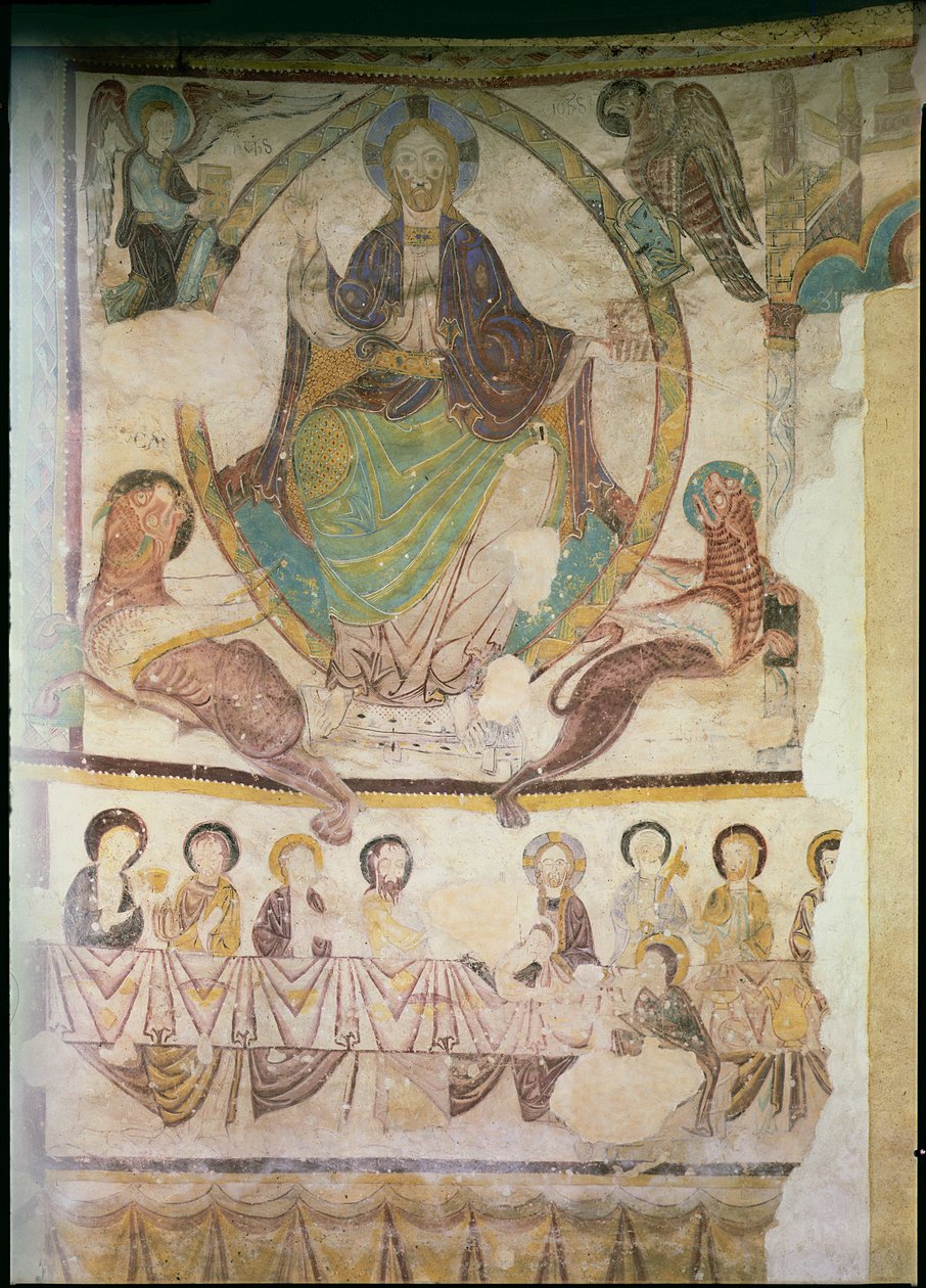 चार इंजील प्रतीकों और अंतिम भोज के साथ महामहिम में मसीह, c.1200 द्वारा फ्रेंच स्कूल