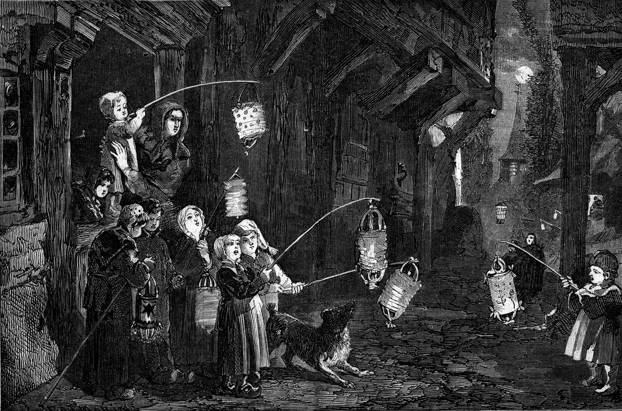 ईसाई प्रथा - एपिफेनी - 1860: नॉर्मंडी के एक गाँव के बच्चे लालटेन के साथ सड़कों पर चलते हैं। 7 जनवरी 1860 के "" ले मोंडे इलस्ट्र्रे"" एन ° 143 में उत्कीर्णन। द्वारा फ्रेंच स्कूल