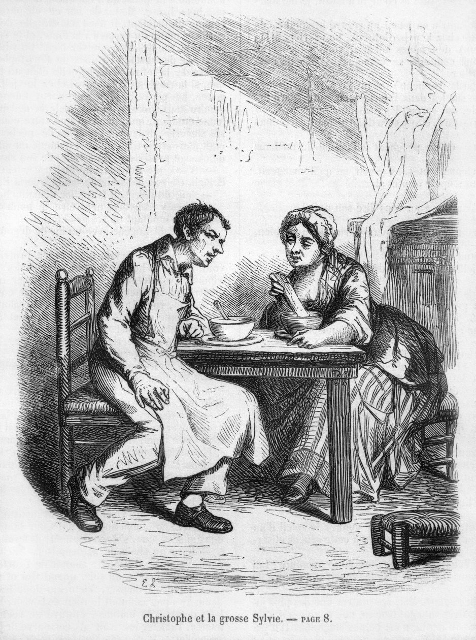 क्रिस्टोफ़ और द फैट सिल्वी, ऑनरे डी बाल्ज़ाक (1799-1850) द्वारा &39;ले पेरे गोरियोट&39; का चित्रण द्वारा फ्रेंच स्कूल