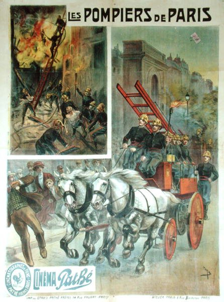 सिनेमा पोस्टर विज्ञापन 'लेस पॉम्पियर्स डी पेरिस', 1914 से पहले (कलर लिथो) द्वारा फ्रेंच स्कूल