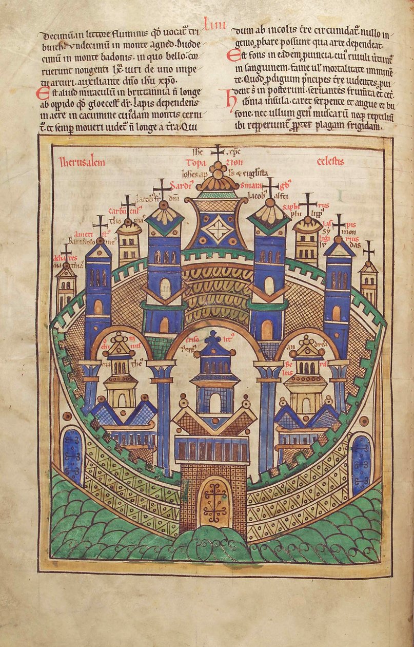 कॉड। Guelph। 1 गुड़। अक्षां। 43v, लैम्बर्ट डी सेंट-ओमर c.1120 द्वारा लिबर फ्लोरिडस से स्वर्गीय यरूशलेम की योजना द्वारा फ्रेंच स्कूल