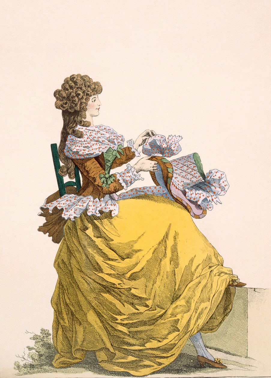 Colinette, Galeries des Modes et Costumes Francais, c.1778-87 99: कपड़े से प्लेट न। पारंपरिक वस्त्र; पारंपरिक पोशाक; फैशन; चित्रण; c18th; फैशनेबल; clo द्वारा फ्रेंच स्कूल