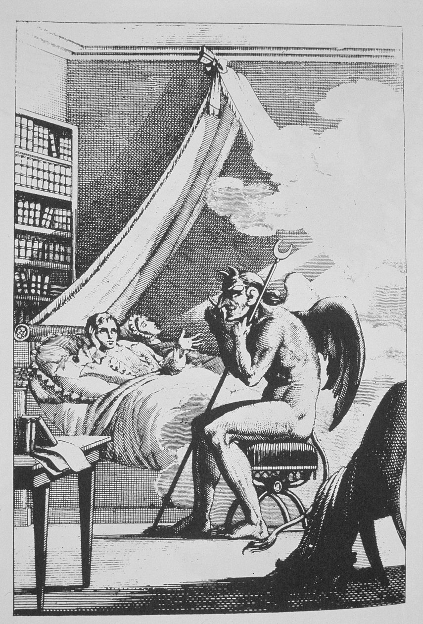 Collin de Plancy (1793-1887) शैतान के साथ बातचीत करते हुए Le Diable Peint par Lui-meme (1825) ने 19 वीं सदी के अंत में प्रकाशित जादू के इतिहास में चित्रित किया द्वारा फ्रेंच स्कूल