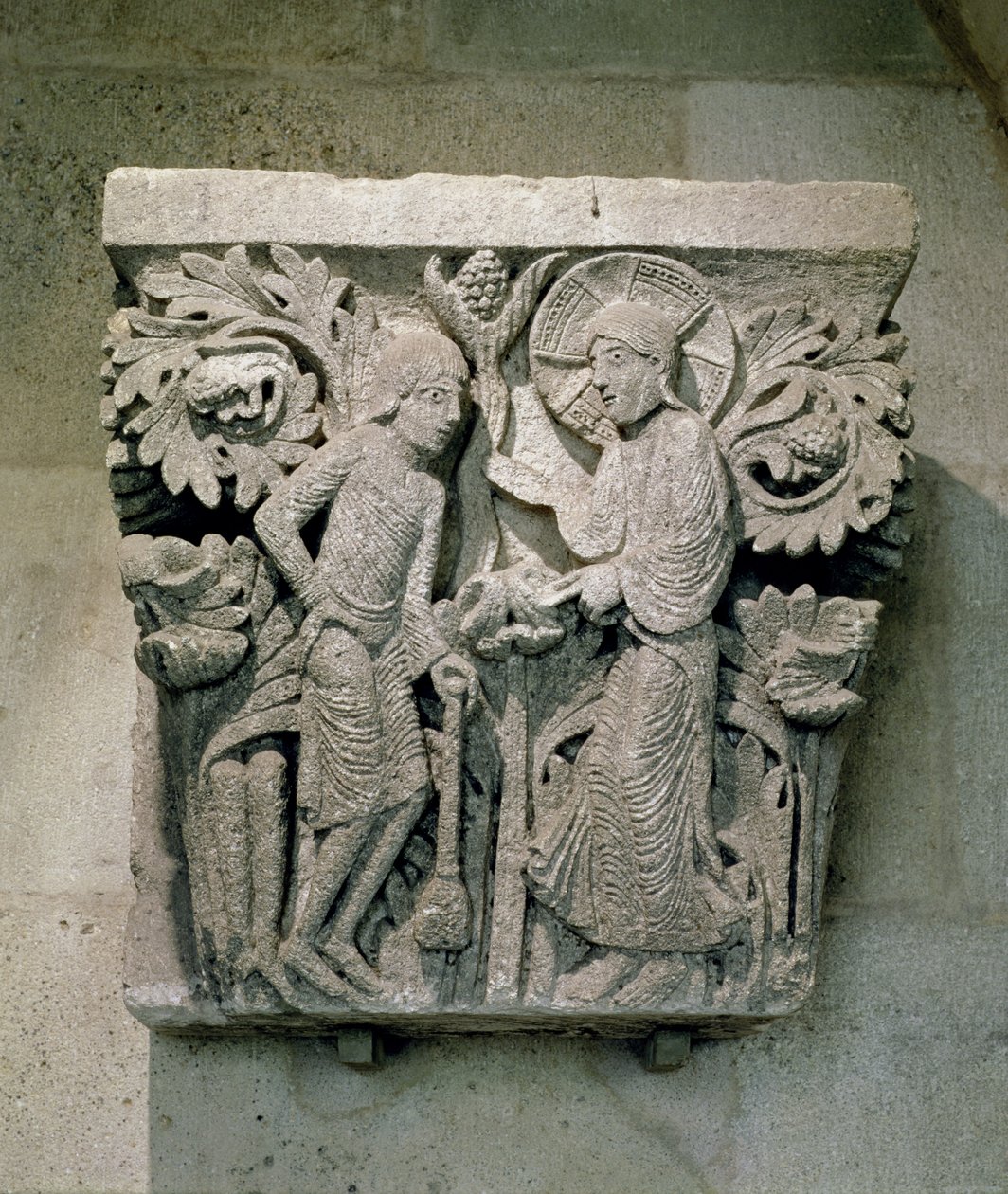 मसीह और जेम्स का चित्रण करने वाली स्तंभ राजधानी, c.1125-30 (चूना पत्थर) द्वारा फ्रेंच स्कूल