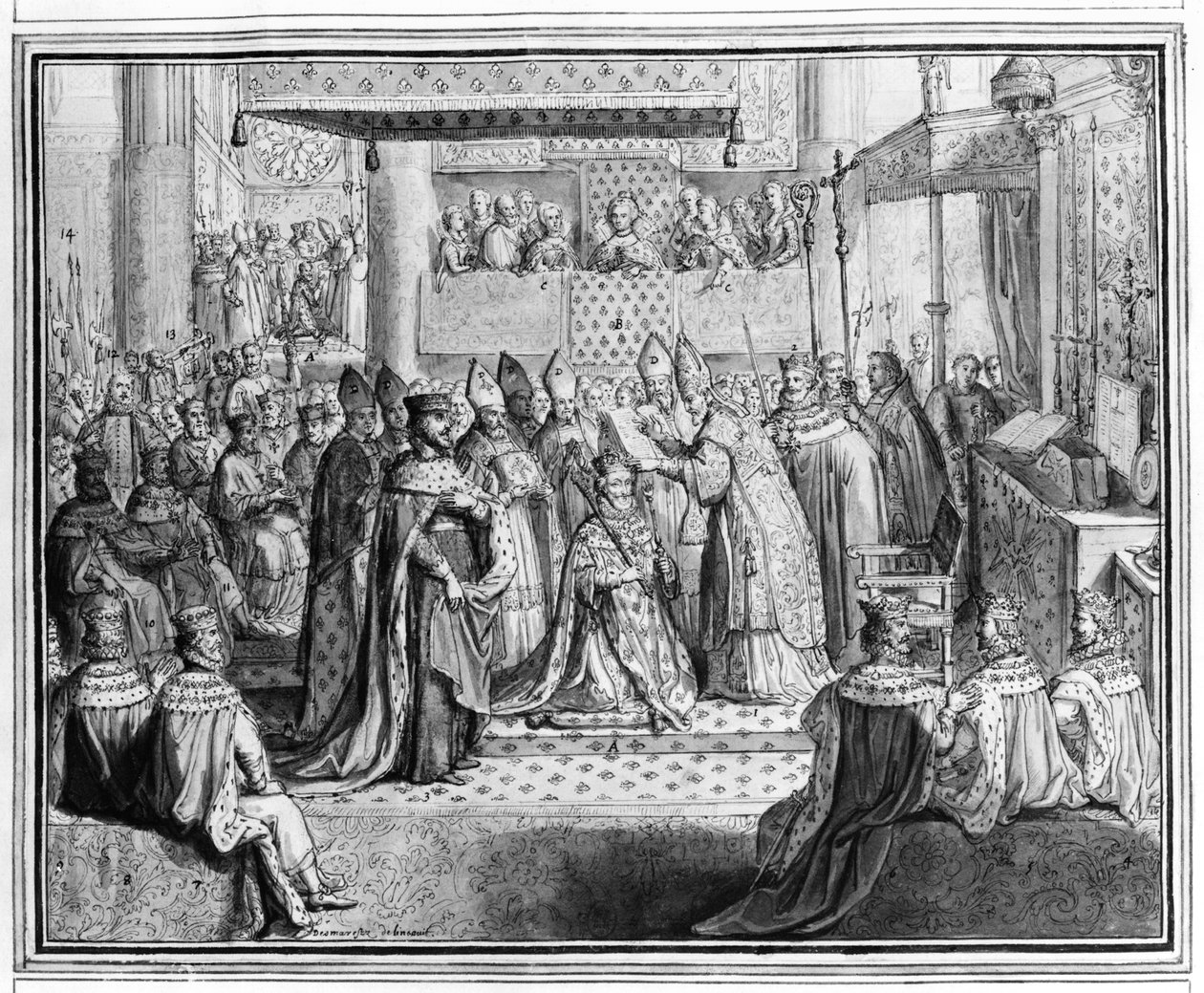 27 जनवरी 1594 को चार्टरेस कैथेड्रल में हेनरी चतुर्थ (1553-1610) की भागीदारी और राज्याभिषेक, 16 वीं शताब्दी के अंत में (विस्तार) (207725 भी देखें) द्वारा फ्रेंच स्कूल