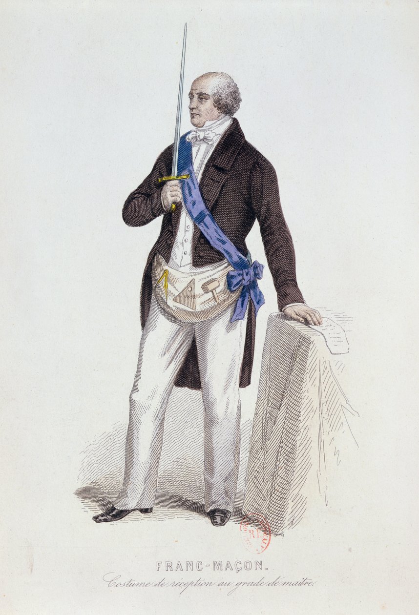मास्टर के ग्रेड में अपने स्वागत के लिए एक फ्रीमेसन की पोशाक, c.1848 द्वारा फ्रेंच स्कूल