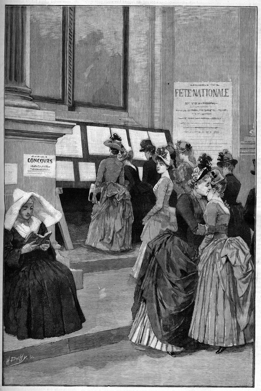 Cour des Tuileries: 1887 में युवा लड़कियों के लिए Hotel de Ville de Paris में प्रवेश परीक्षा के परिणाम। द्वारा फ्रेंच स्कूल