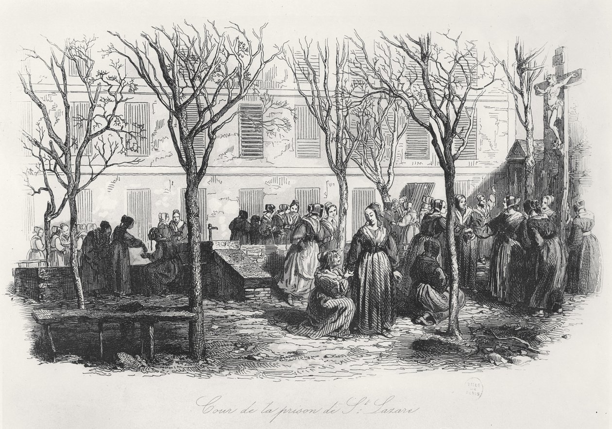 पेरिस सेंट लॉजेर जेल का प्रांगण, सी। 1840 द्वारा फ्रेंच स्कूल