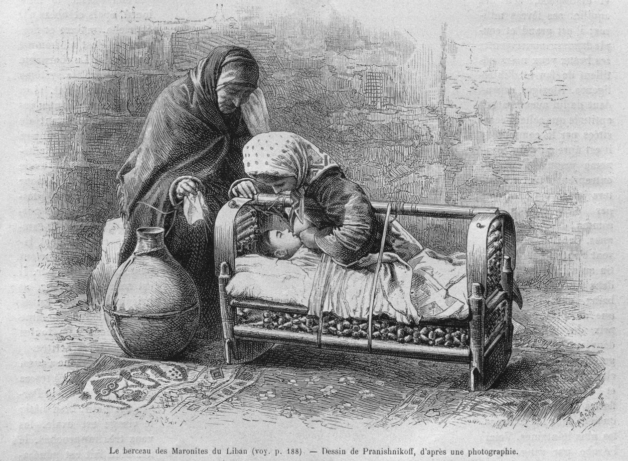 सीरिया से आज, Maronites के लिए पालना। फेनिशिया, लेबनान और जुडिया की यात्रा करें। 1875-1880 लुईस चार्ल्स एमिल लॉरेट, 1884 (बीडब्ल्यू उत्कीर्णन) द्वारा फ्रेंच स्कूल