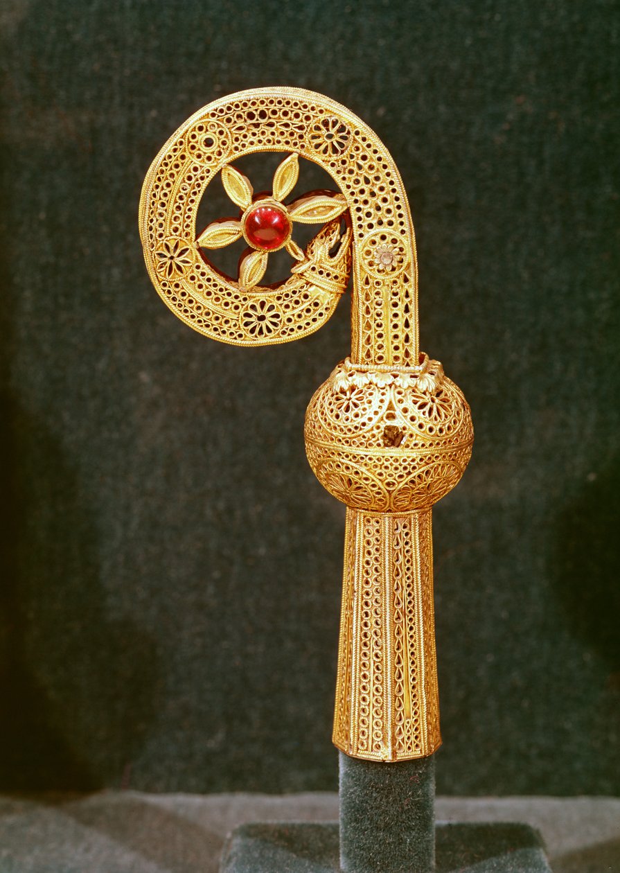 सेंट रॉबर्ट के क्रोज़ियर, c.1100 (सोने का पानी चढ़ा चांदी) द्वारा फ्रेंच स्कूल